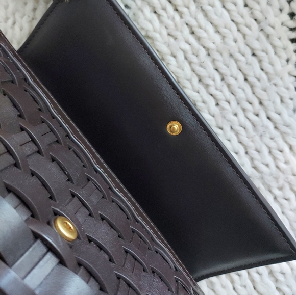 TORY BURCH Britten Woven Flap Wallet Wristlet - Deep Brown - Picture 3 of 11